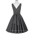 Grace Karin New Cotton Black White Polka Dots curto profundo V-Neck retro vintage vestido CL6295-1 #